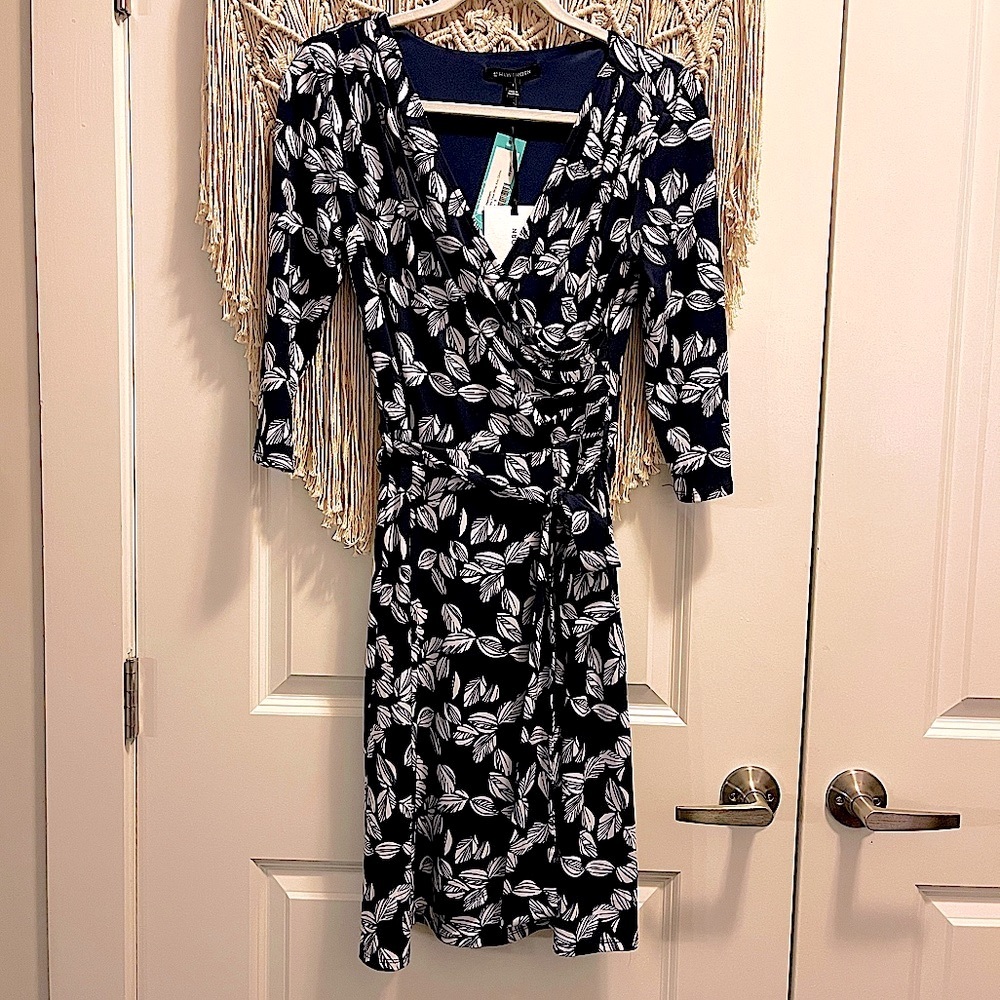 Navy & White Floral Wrap Dress